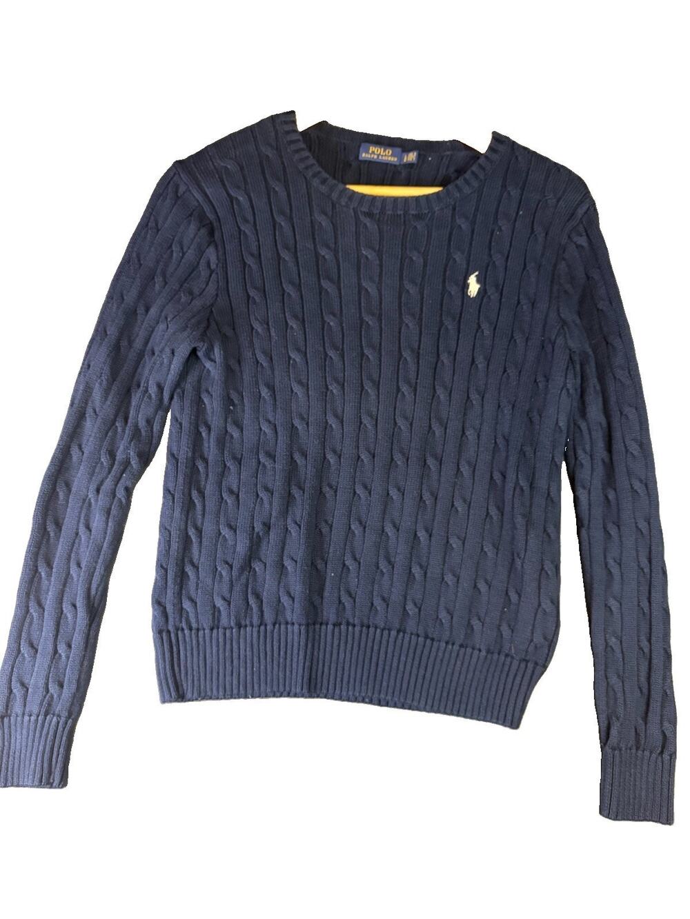 Polo Ralph Lauren Sweater Men’s L Navy Cable Knit Crewneck Pony Logo Preppy
